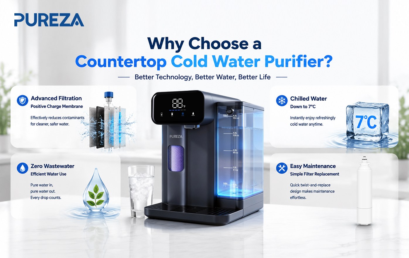 PU-T02 Countertop Cold Water Dispenser